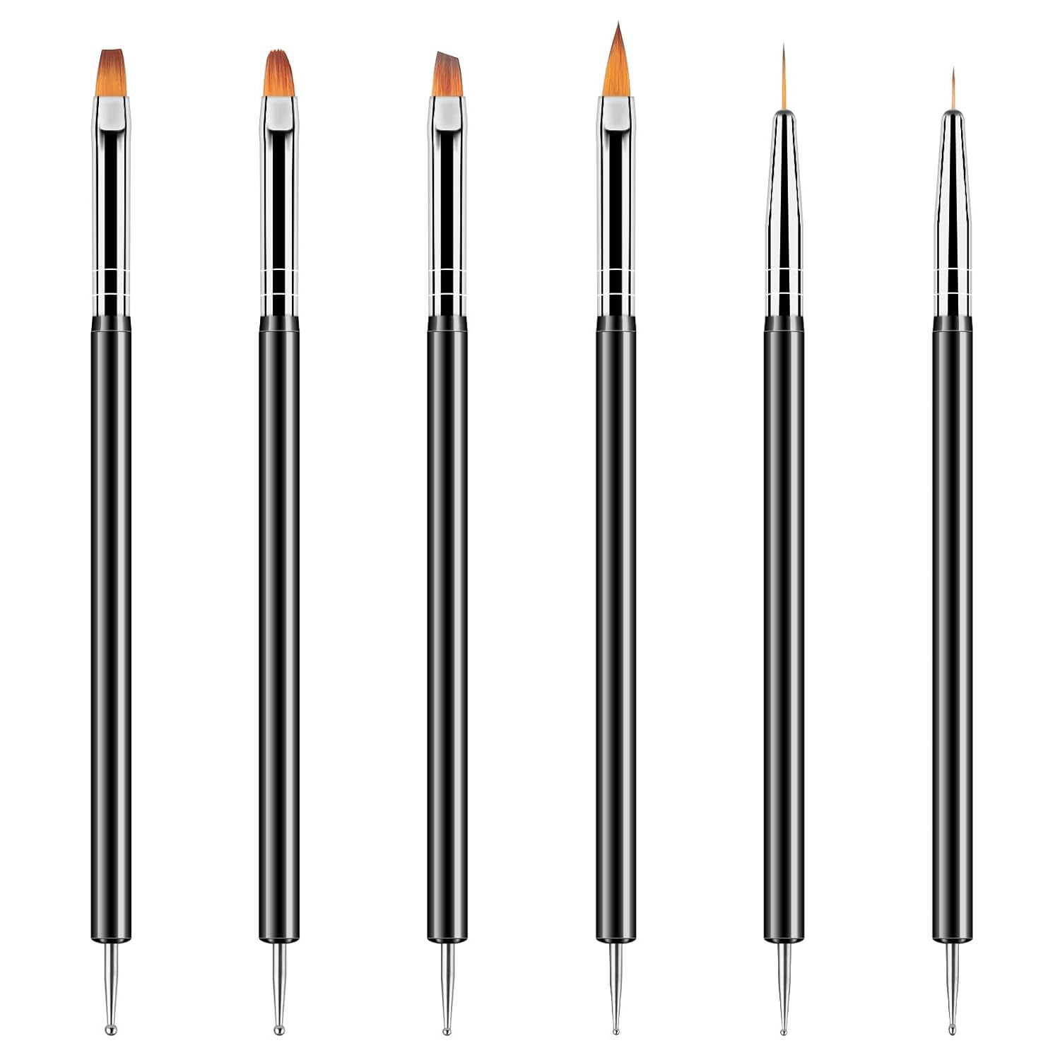 Artdone Nail Dotting Tools 6PCS Double-ended Nail Art Brushes Kit Nail Art Gel Polish Liner Brushes Design Pen For Nail Drawing And Nail Paint Brushes Small Detail Brushes.