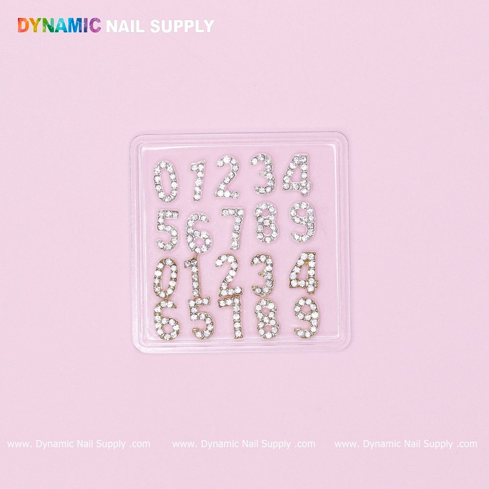 Gold and silver 3D number nail charms - 2