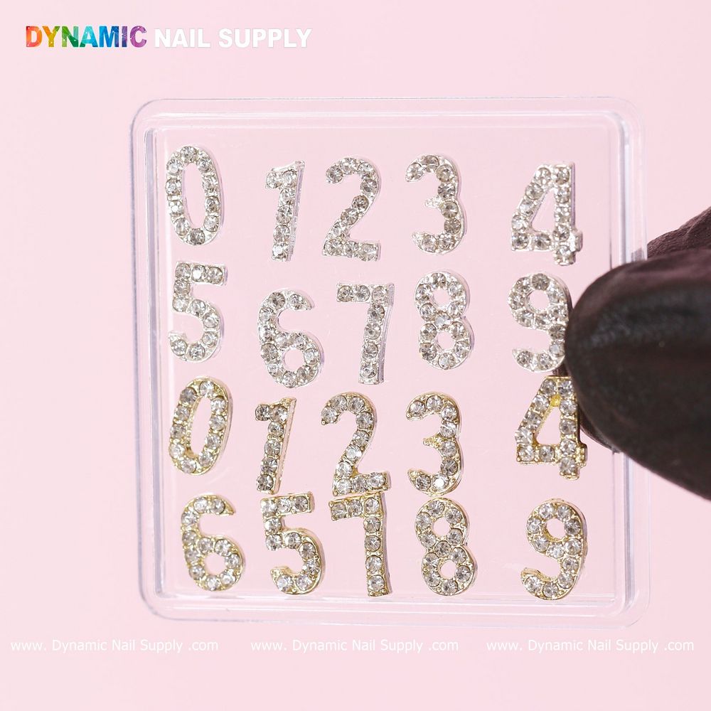 Gold and silver 3D number nail charms - 3