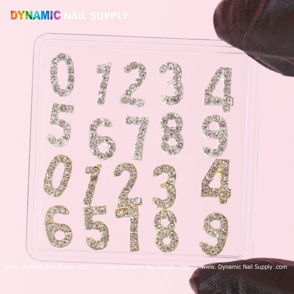 Gold and silver 3D number nail charms - 4
