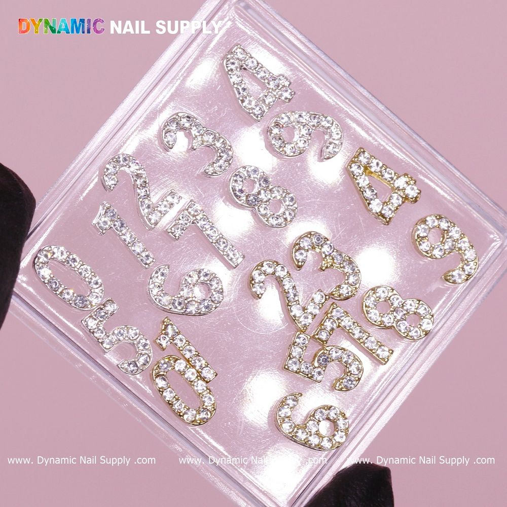 Gold and silver 3D number nail charms - 5