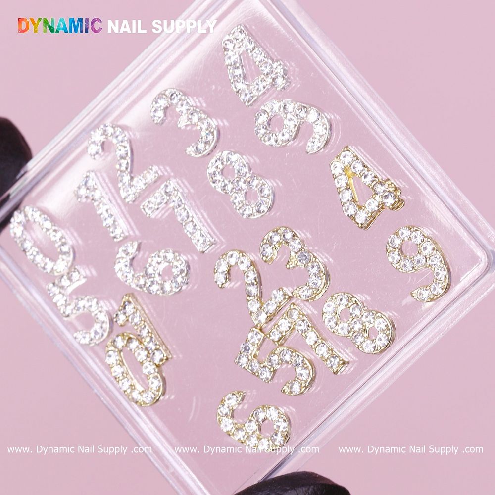 Gold and silver 3D number nail charms - 6