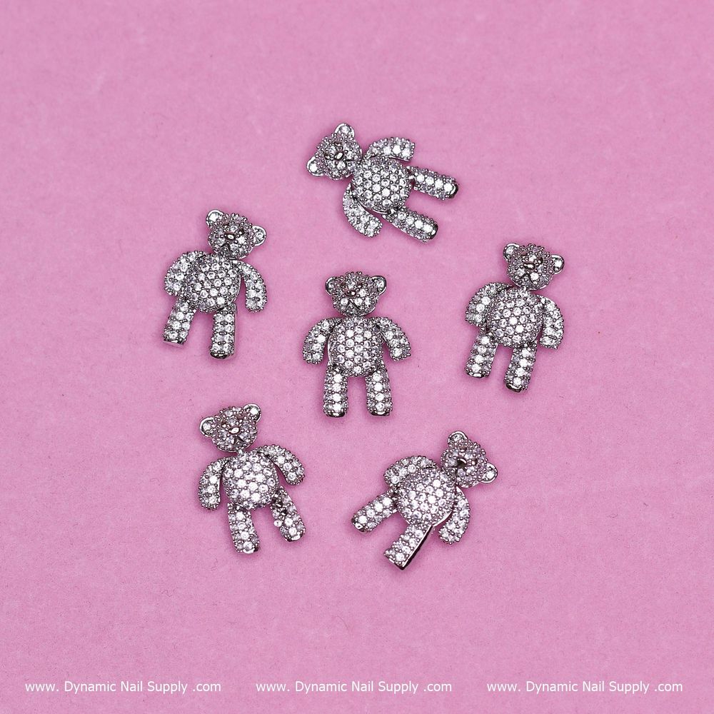 silver rhinestone teddy bear charms - 2