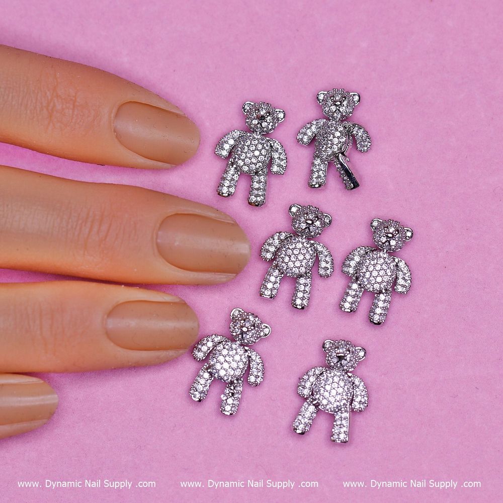 silver rhinestone teddy bear charms - 3
